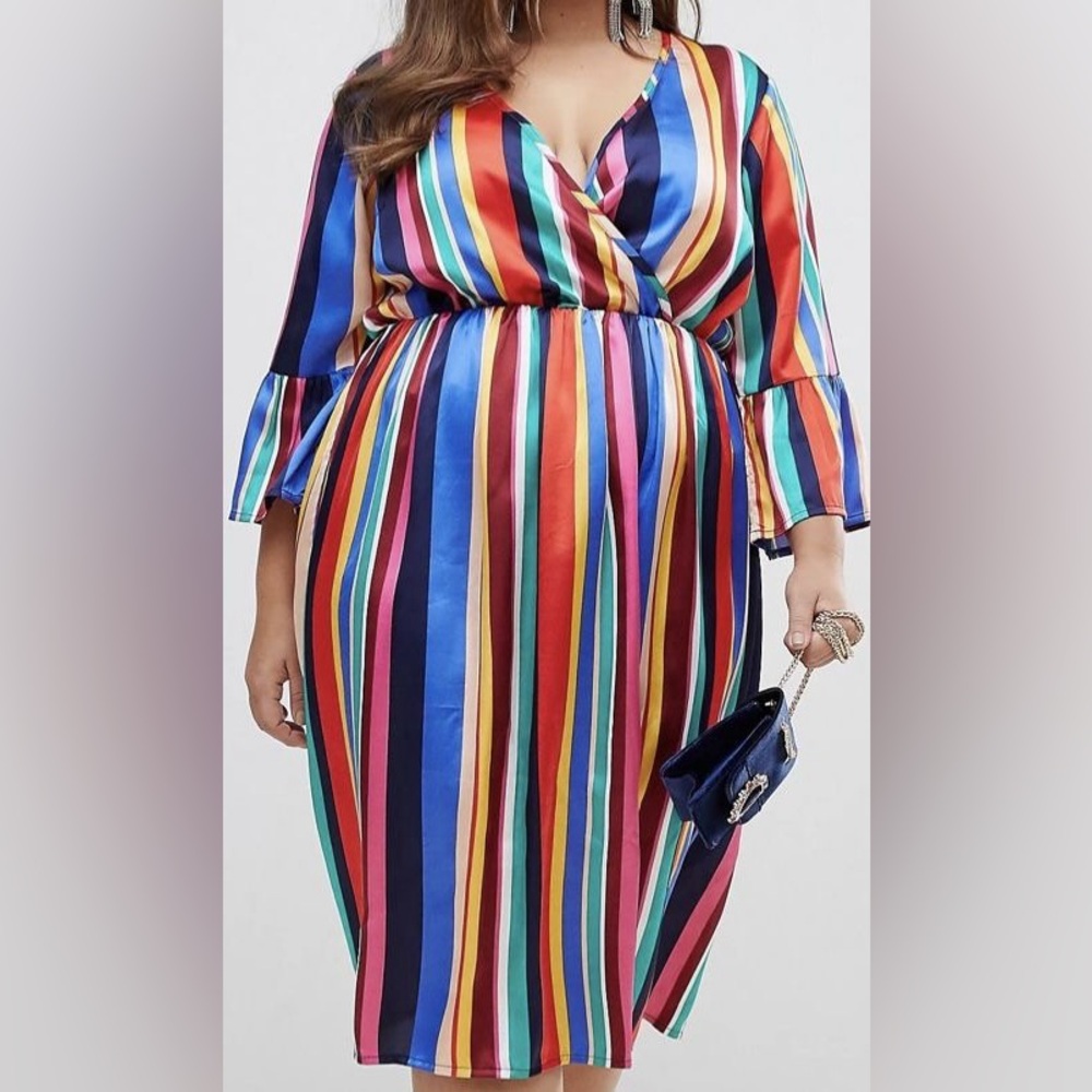 ASOS Flared Sleeve Multicolor Striped Dress